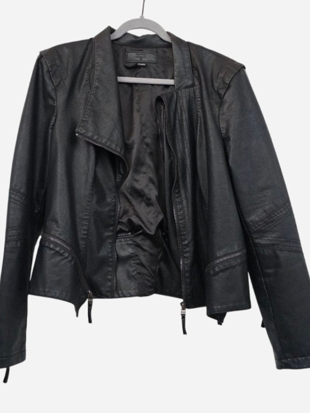 Blank NYC Black Faux Vegan Leather Moto Zip Jacket, L/XL - Picture 3 of 14